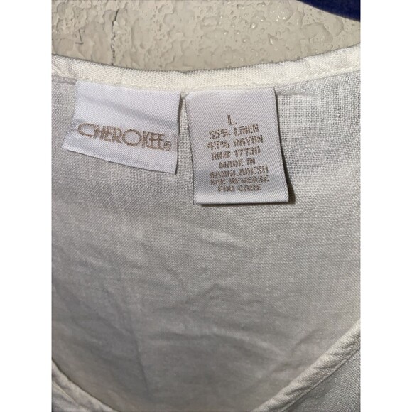 Vintage Cherokee Linen White wide leg Pants LS Shirt Set L lagen cottage - Picture 5 of 14